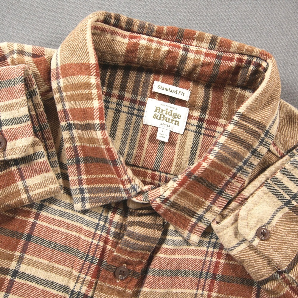 Bridge & Burn Recycled Larson Plaid Flannel Men Shirt L Prep College Retro Cabin